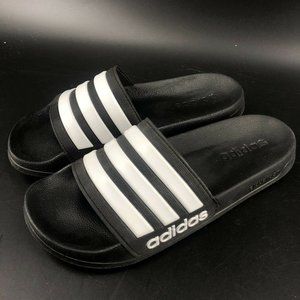 Adidas Black & White 3 Stripe Slides Sandals Sz 7